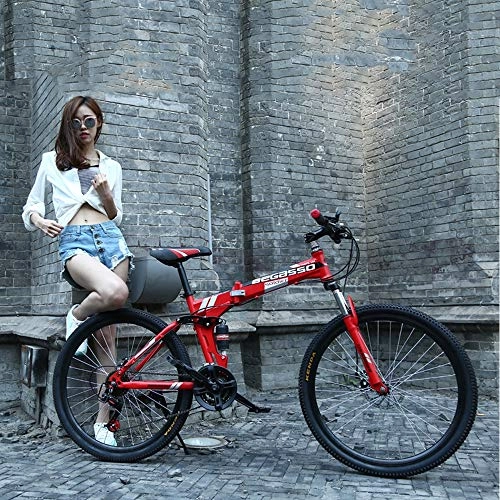 Folding Mountain Bike : DRAKE18 Folding mountain bike, 26 inch 21 speed variable speed off-road double shock absorption double disc brakes men's bicycle outdoor riding adult, E