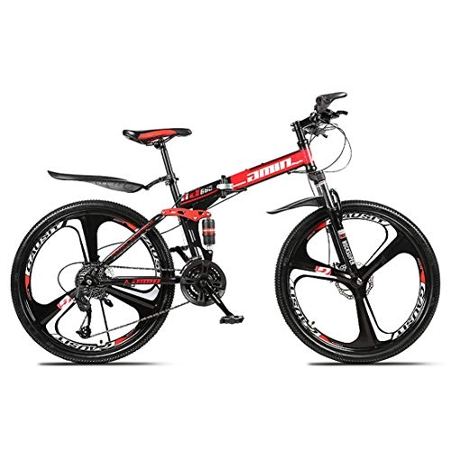 Folding Mountain Bike : DRAKE18 Folding Mountain Bike, 26 Inch, 27 Speed, Variable Speed, Double Disc Brakes, Shock Absorption, Off-Road Bicycle, Adult Men Outdoor Riding, Red