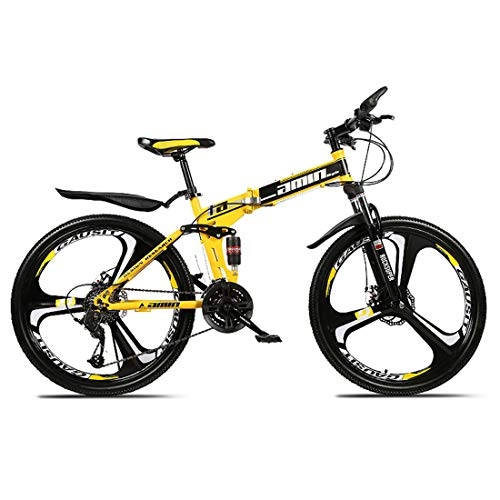 Folding Mountain Bike : DRAKE18 Folding Mountain Bike, 26 Inch, 27 Speed, Variable Speed, Double Disc Brakes, Shock Absorption, Off-Road Bicycle, Adult Men Outdoor Riding, Yellow