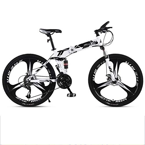 Folding Mountain Bike : Dsrgwe 26inch Mountain Bike, Folding Carbon Steel Frame Bicycles, Full Suspension and Dual Disc Brake, 21-speed, 24-speed, 27-speed (Color : Black, Size : 27-speed)