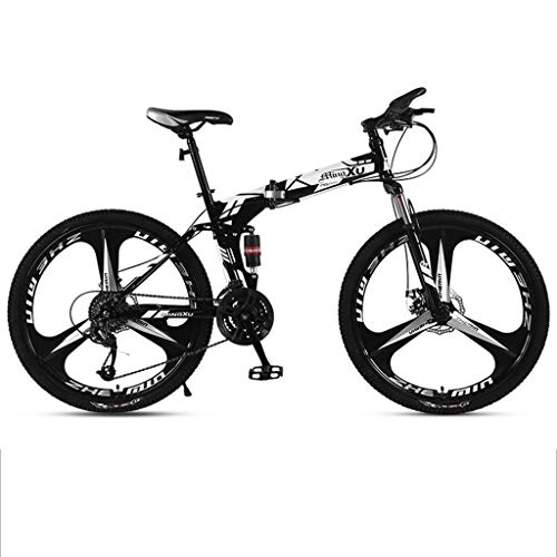 Folding Mountain Bike : Dsrgwe 26inch Mountain Bike, Folding Carbon Steel Frame Bicycles, Full Suspension and Dual Disc Brake, 21-speed, 24-speed, 27-speed (Color : White, Size : 21-speed)