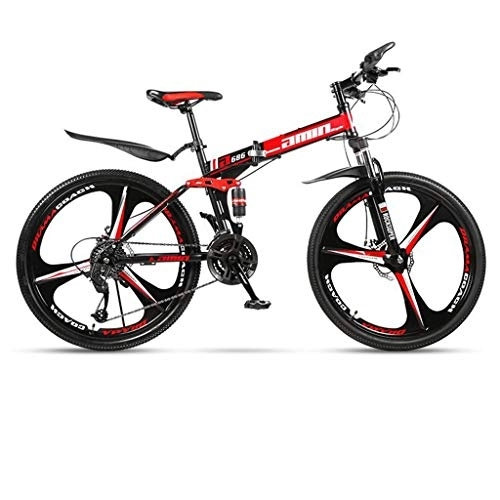 Folding Mountain Bike : Dsrgwe 26inch Mountain Bike, Folding Hard-tail Bicycles, Full Suspension and Dual Disc Brake, Carbon Steel Frame (Color : Red, Size : 21-speed)