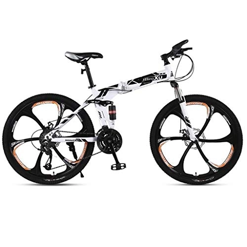 Folding Mountain Bike : Dsrgwe 26inch Mountain Bike, Folding Hardtail Bicycles, Full Suspension and Dual Disc Brake, Carbon Steel Frame (Color : Black, Size : 21-speed)