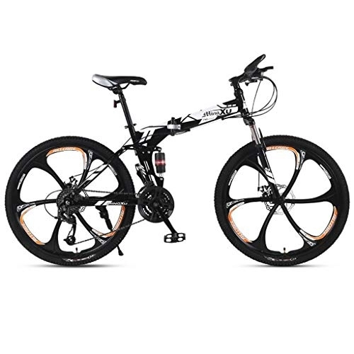Folding Mountain Bike : Dsrgwe 26inch Mountain Bike, Folding Hardtail Bicycles, Full Suspension and Dual Disc Brake, Carbon Steel Frame (Color : White, Size : 21-speed)