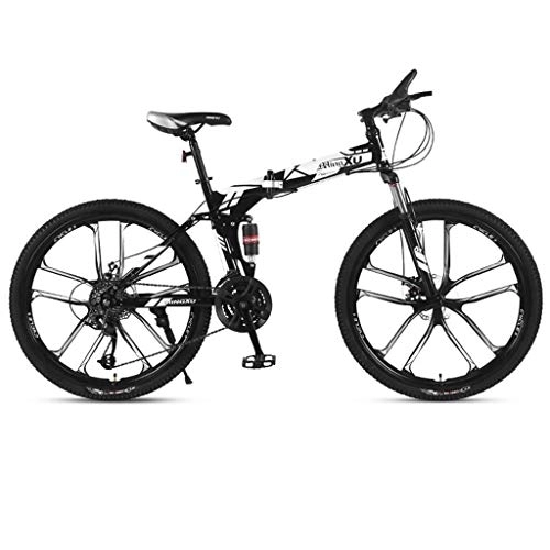 Folding Mountain Bike : Dsrgwe 26inch Mountain Bike, Folding Mountain Bicycles, Dual Suspension and Dual Disc Brake, 21-speed, 24-speed, 27-speed (Color : White, Size : 27-speed)