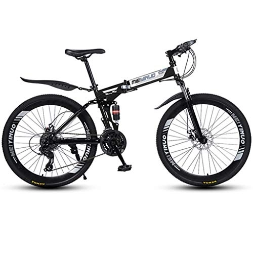 Folding Mountain Bike : Dsrgwe Folding Mountain Bike, Full Suspension MTB Bicycles, Dual Suspension and Dual Disc Brake, 26inch Spoke Wheels (Color : Black, Size : 24-speed)
