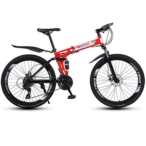 Folding Mountain Bike : Dsrgwe Folding Mountain Bike, Full Suspension MTB Bicycles, Dual Suspension and Dual Disc Brake, 26inch Spoke Wheels (Color : Red, Size : 27-speed)