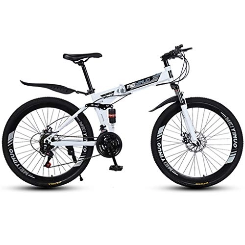 Folding Mountain Bike : Dsrgwe Folding Mountain Bike, Full Suspension MTB Bicycles, Dual Suspension and Dual Disc Brake, 26inch Spoke Wheels (Color : White, Size : 21-speed)