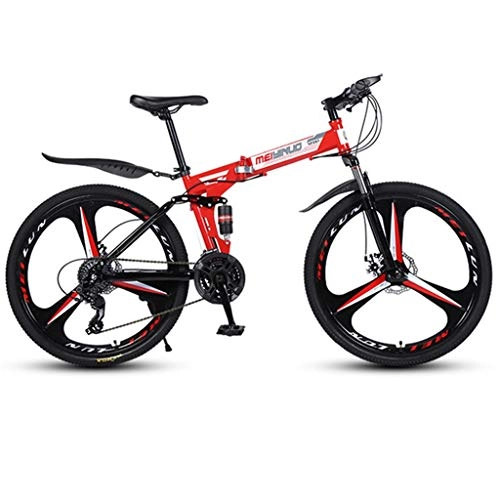 Folding Mountain Bike : Dsrgwe Hardtail Mountain Bike, Steel Frame Folding Bicycles, Dual Suspension and Dual Disc Brake, 26inch Wheels (Color : Red, Size : 27-speed)