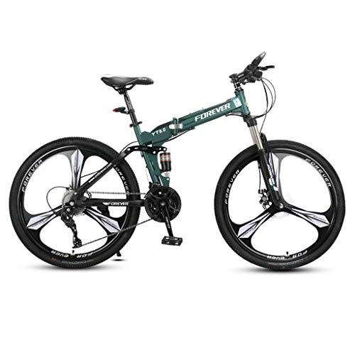Folding Mountain Bike : Dsrgwe Mountain Bike, Carbon Steel Frame Folding Bicycles, Dual Suspension and Dual Disc Brake, 26inch Wheels (Color : B, Size : 24-speed)
