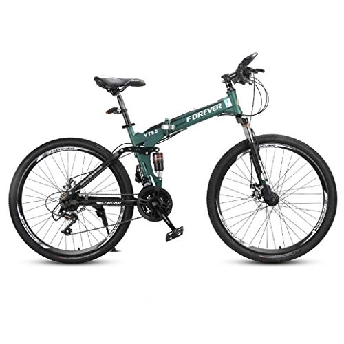 Folding Mountain Bike : Dsrgwe Mountain Bike, Folding Hardtail Bicycles, Full Suspension and Dual Disc Brake, 26inch Wheels, 24 Speed (Color : A)