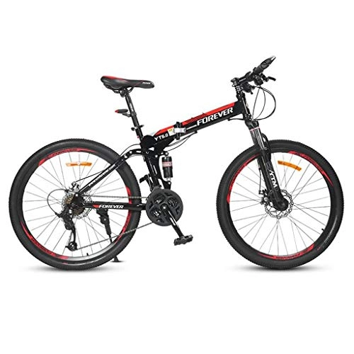 Folding Mountain Bike : Dsrgwe Mountain Bike, Folding Hardtail Bicycles, Full Suspension and Dual Disc Brake, 26inch Wheels, 24 Speed (Color : B)