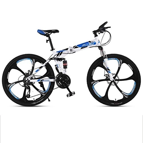 Folding Mountain Bike : Dsrgwe Mountain Bike, Folding Mountain Bicycles, Dual Suspension and Dual Disc Brake, 26inch Mag Wheels (Color : Blue, Size : 27-speed)