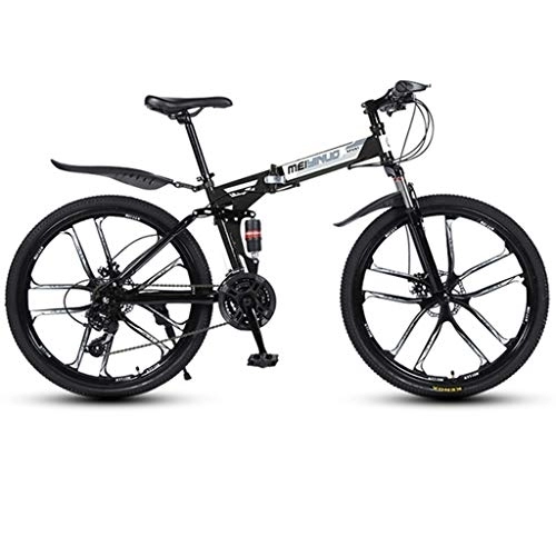 Folding Mountain Bike : Dsrgwe Mountain Bike, Folding Mountain Bicycles, Dual Suspension and Dual Disc Brake, MTB Bike (Color : Black, Size : 24-speed)