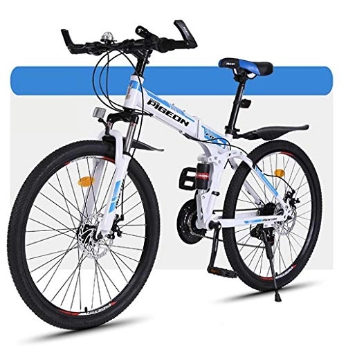 Folding Mountain Bike : Dsrgwe Mountain Bike, Folding MTB Bicycles, Full Suspension and Dual Disc Brake, 26inch Spoke Wheels (Color : C, Size : 27-speed)