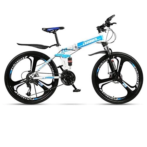 Folding Mountain Bike : Dsrgwe Mountain Bike, Steel Frame Folding Hardtail Bicycles, Dual Suspension and Dual Disc Brake, 26inch Wheels (Color : Blue, Size : 27-speed)