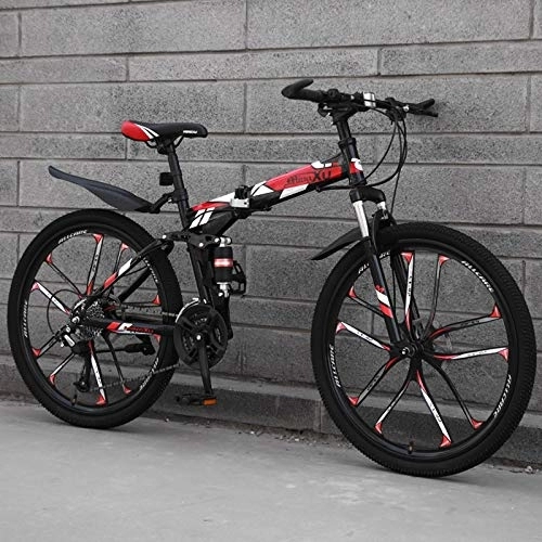 Folding Mountain Bike : Dszgo Ten-knife Speed-changing Youth Men's And Women's Bicycles, Urban Mountain Off-road Bicycles, Double Shock Absorption Bicycles, Foldable Frame, 21 / 24 / 27 Speed, 26-inch Wheels (Color : 27 speed)