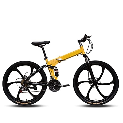 Folding Mountain Bike : Dual Disc Brake Folding Bike, Comfortable Mobile Portable Compact Lightweight Folding Mountain Bike Adult Student Lightweight Bike, Yellow, 27 inches
