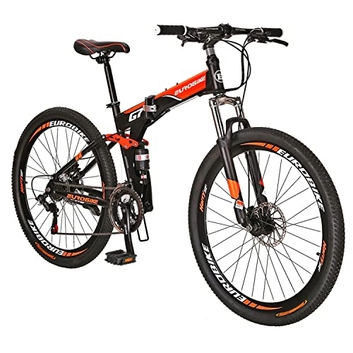 Folding Mountain Bike : Dual Suspension Folding Mountain Bikes G7 27.5 Inches Muti-Spoke Wheel Mountain Bike 21 Speed Bicycle BlackOrange