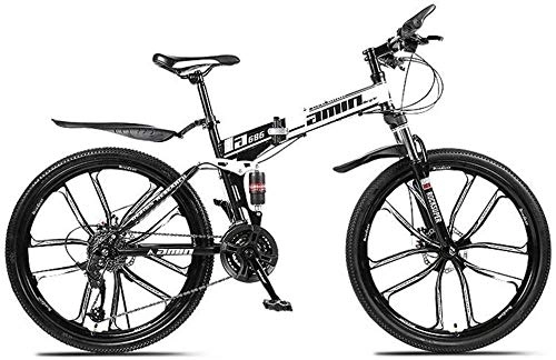 Folding Mountain Bike : Dual Suspension Mountain Bikes Comfort & Cruiser Bikes Dual Disc Brake Freestyle Folding Mountain Bike Dual Suspension Road Bicycle 26 Inch (Color : Blue Size : 30 speed)-21_speed_Black