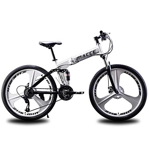 Folding Mountain Bike : DULPLAY Mountain Bicycle, 26 Inch 24 Speed Variable Speed Double Shock Absorption Mountain Bike, Folding Mountain Bikes White 26", 24-speed