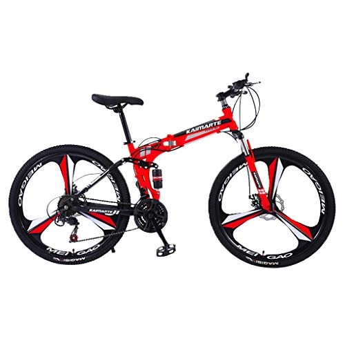 Folding Mountain Bike : DWQuee Folding Mountain Bike, 26in 21 Speed Bicycle Full Suspension MTB Bikes - Dual Disc Brake Aluminum Frame MTB Bicycle Urban Track Bike Road Bikes (Red)