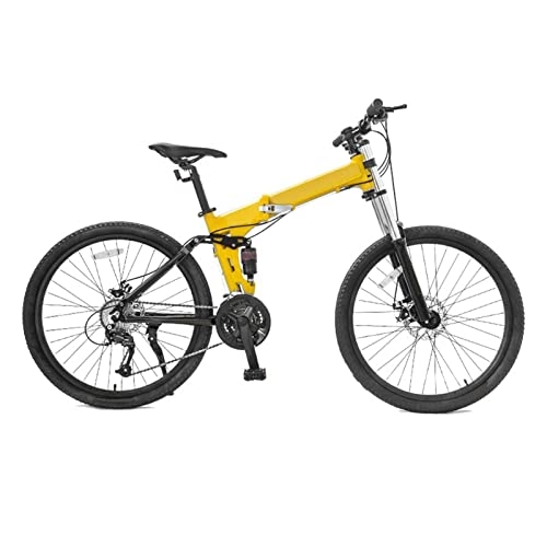 Folding Mountain Bike : DXDHUB Wheel Diameter 26" - 27 Speed, Foldable Adult Mountain Bike, Disc Brakes. (Color : Yellow)