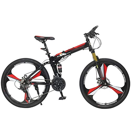 Folding Mountain Bike : DXIUMZHP Dual Suspension Shock Absorption Foldable MTB, Portable Double Suspension Bicycle, Youth Speed Mountain Bikes, 26-inch Wheels, 24-speed (Color : 24-speed red, Size : 26 inches)