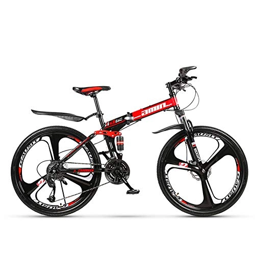 Folding Mountain Bike : DZWJ Foldable MountainBike 26 Inches, MTB Bicycle With 3 Cutter Wheel, 8 Seconds Fast Folding Mens Women Adult, Red