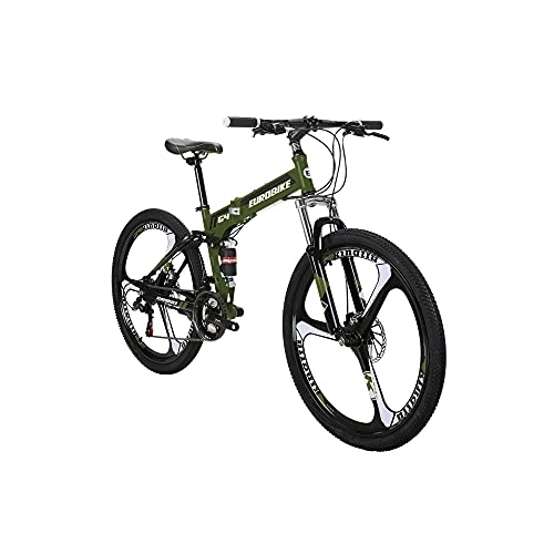 Folding Mountain Bike : Eurobike 17inch Adult Folding Bike Steel Frame Mountain Bikes Full Suspension Foldable Bicycle (Green)