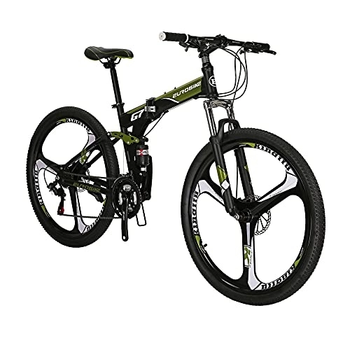 Folding Mountain Bike : Eurobike 27.5 Inch Adult Folding Bike Mountain Bike For Men 18Inch Steel Bike Frame (K-Wheel Armygreen)