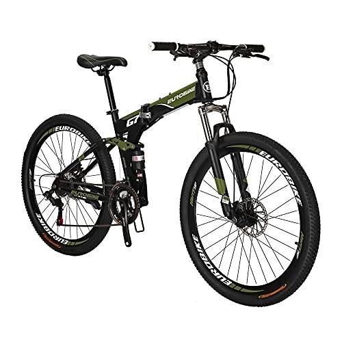 Folding Mountain Bike : Eurobike 27.5 Inch Adult Folding Bike Mountain Bike For Men 18Inch Steel Bike Frame (Regular Wheel Armygreen)