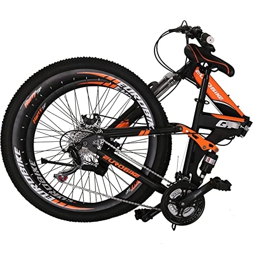 Folding Mountain Bike : Eurobike Adult Folding Bike, 21 Speed 27.5 Inch Full Suspension Mountain Bike for Men, Disc Brake Womens Fold Up Mountain Bicycle, Muti Options (Orange-32 Spoke)