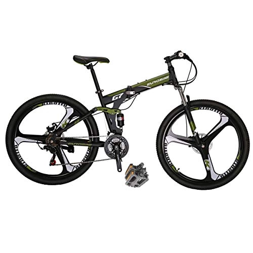 Folding Mountain Bike : Eurobike Dual Suspension Folding Mountain Bikes G7 27.5 Inches 3 Spoke Wheel Mountain Bike 21 Speed Bicycle Green