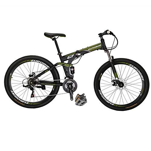 Folding Mountain Bike : Eurobike Dual Suspension G7 Folding Mountain Bikes 27.5 Inches Muti-Spoke Wheel Mountain Bike 21 Speed Bicycle Green