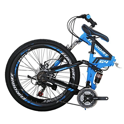Folding Mountain Bike : Eurobike Folding Bike G4 21 Speed Mountain Bike 26 Inches 3-Spoke Wheels MTB Dual Suspension Bicycle (Spoke-Blue)