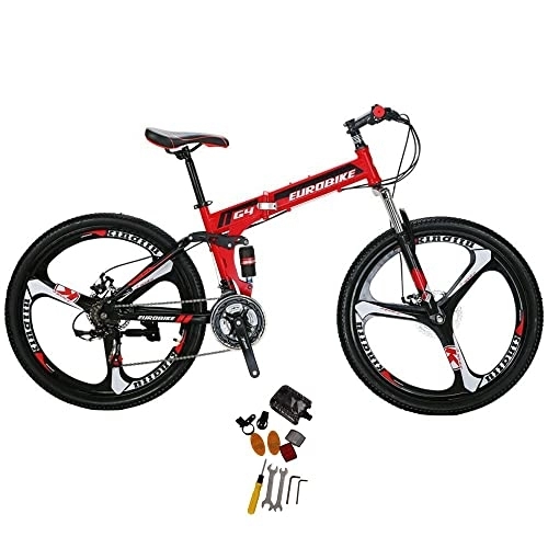 Folding Mountain Bike : Eurobike Folding Mountain Bike 26 inch for Men and Women Adult Bicycles 3 Spoke Wheels Bike G4 (red)