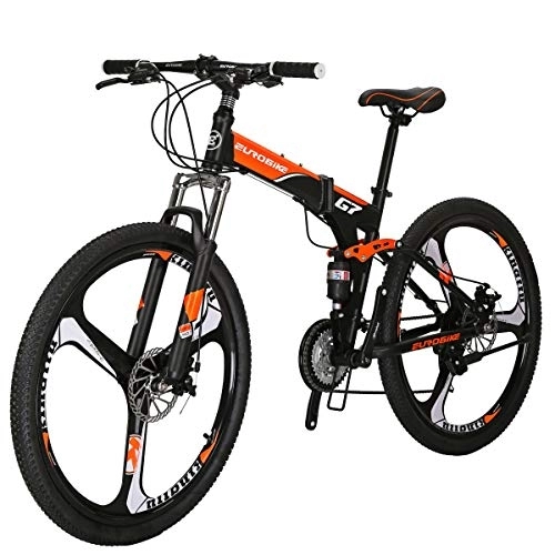 Folding Mountain Bike : Eurobike Folding Mountain Bike G7 Bicycle 27.5Inch Folding Bike Orange 3-Spoke Wheel