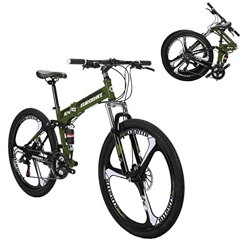 Folding Mountain Bike : Eurobike G4 Folding Bike 21 Speed 26 Inches Dual Disc Brakes K Spoke Wheel Mountain Bike for Adult (K-GREEN)