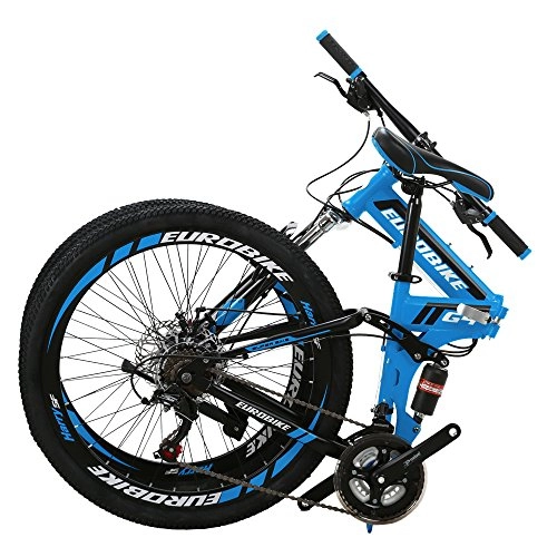 Folding Mountain Bike : Eurobike G4 Folding Bike 26 Inches Muti Spoke Wheel 21 Speed Dual Suspension Folding Mountain Bike Blue