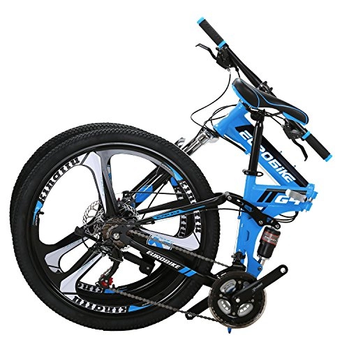 Folding Mountain Bike : Eurobike G4 Mountain Bike 21 Speed Steel Frame 26 Inches Wheels Dual Suspension Folding Bike Blue