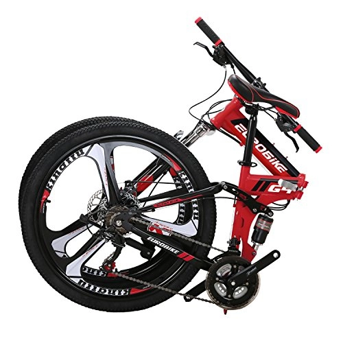 Folding Mountain Bike : Eurobike G4 Mountain Bike 21 Speed Steel Frame 26 Inches Wheels Dual Suspension Folding Bike Red