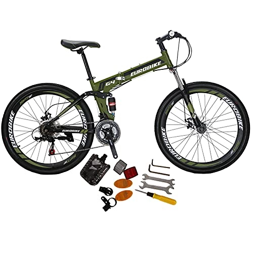 Folding Mountain Bike : Eurobike G4 Mountain Bike 21 Speed Steel Frame 26 Inches Wire Spoke Wheel Dual Suspension Folding Bike Green