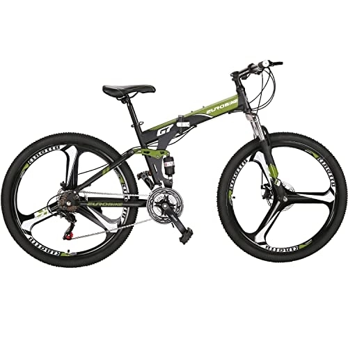 Folding Mountain Bike : Eurobike G7 Adult Folding Bike, 27.5 Inch Mountain Bike for Men and Women, 21 Speed 27.5 Inch 3 Spoke Wheels Full Suspension Bike, Disc Brake Commuter Bike