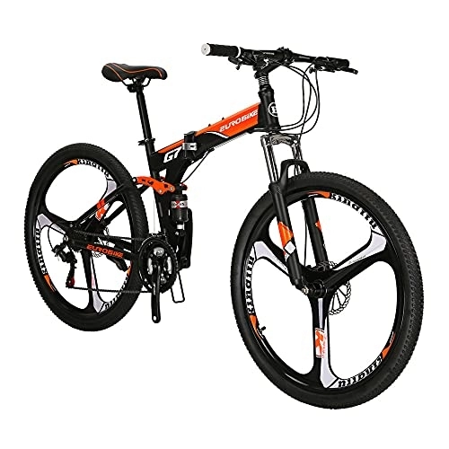 Folding Mountain Bike : Eurobike G7 Full Suspension Mountain Bike, 27.5 Inch Adult Folding Bike Mountain Bikes For Men, 21 Speed, Green / Orange (Orange 2)