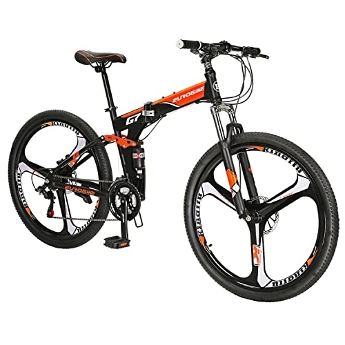 Folding Mountain Bike : Eurobike HY G7 Dual Suspension Folding Mountain Bikes, 27.5 Inches 3-Spoke Wheel Fold Up Mountain Bike, 21 Speed Adult Folding Bicycle BlackOrange