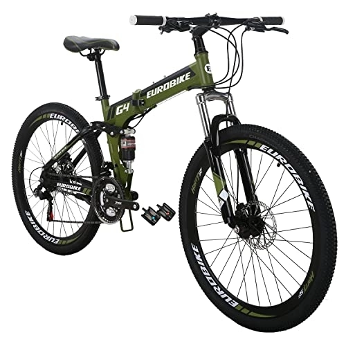 Folding Mountain Bike : Eurobike HYG4 Folding Bike 26 Inches Muti Spoke Wheel 21 Speed Dual Suspension Youth / Adult Folding Mountain Bike Armygreen