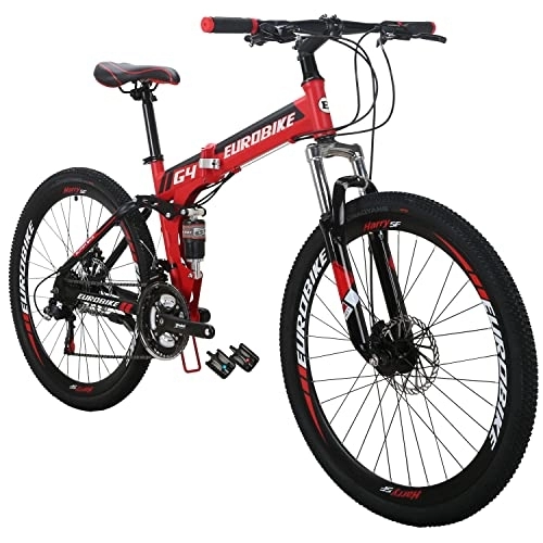 Folding Mountain Bike : Eurobike HYG4 Folding Bike 26 Inches Muti Spoke Wheel 21 Speed Dual Suspension Youth / Adult Folding Mountain Bike Red