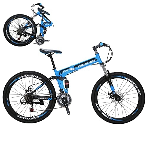 Folding Mountain Bike : Eurobike JMC G4 Adult 26 Inches Folding Mountain Bike 21 Speed MTB Bike Disc Brake Bicycle (Blue spoke wheel)