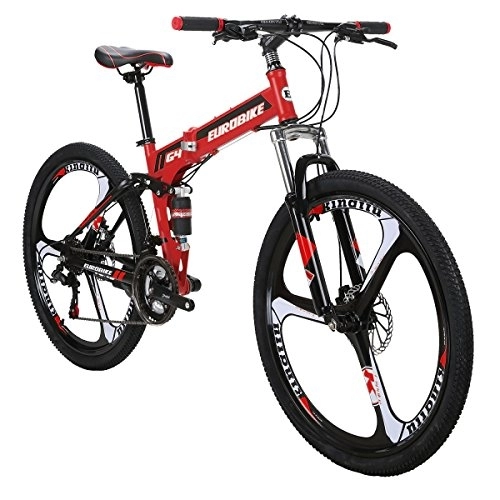 Folding Mountain Bike : Eurobike JMC G4 Folding Mountain Bike 21 Speed MTB Bike 26 Inches 3-Spoke Wheels Bicycle (RED)